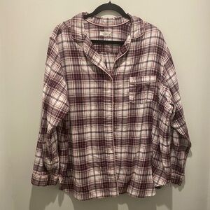 UGG Maroon Cream Light Pink Trim Plaid Flannel Pajama Top Women’s Size 2XL EUC
